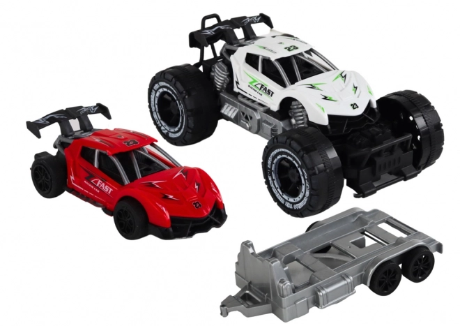 Offroad Auto Set mit Anhänger und Sportwagen