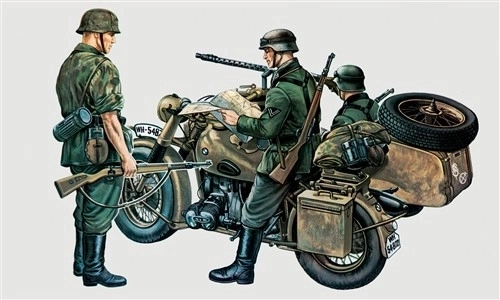 Plastikmodell des Armee-Motorrads mit Beiwagen