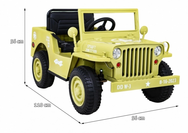Retro Militärfahrzeug für Kinder beige + Antrieb 4x4 + Fernbedienung + 2 Gepäckträger + langsamer Start + MP3 LED