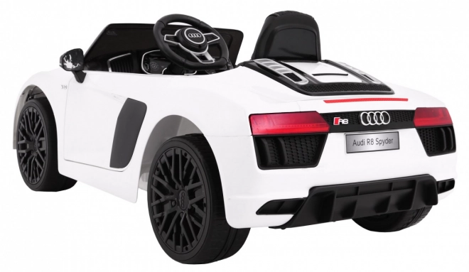 Audi R8 Spyder Batterie Weiß + Fernbedienung + EVA + Langsamer Start + Radio MP3 + LED-Diode