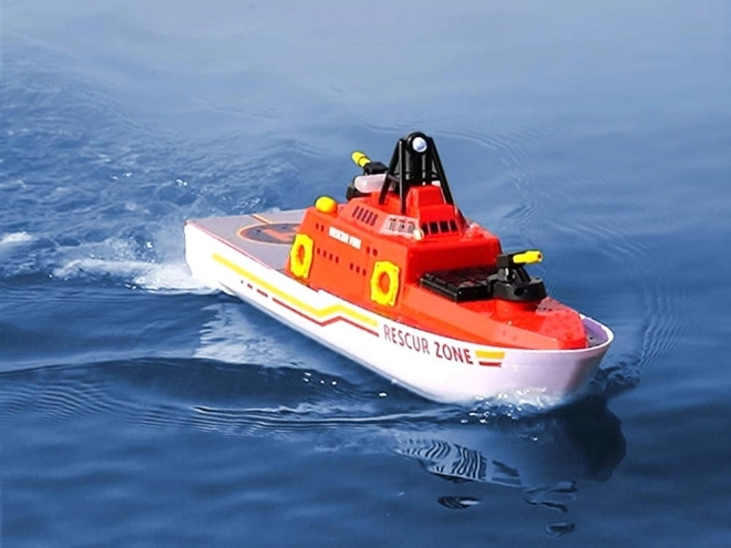 Ferngesteuertes großes Feuerlöschboot mit Wasserstrahl und Leuchteffekten