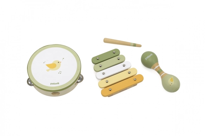 Holz-Musikinstrumente Set mit Vogelmotiv