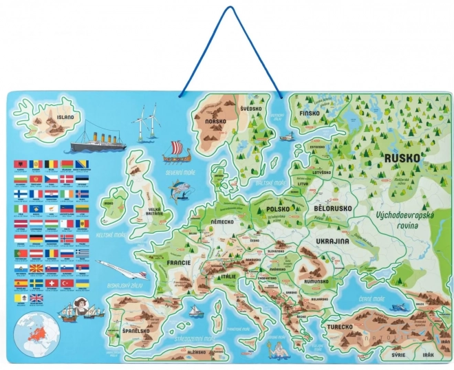 WOODY Magnetische Europakarte mit Bildern und Gesellschaftsspiel, 3in1 auf Tschechisch