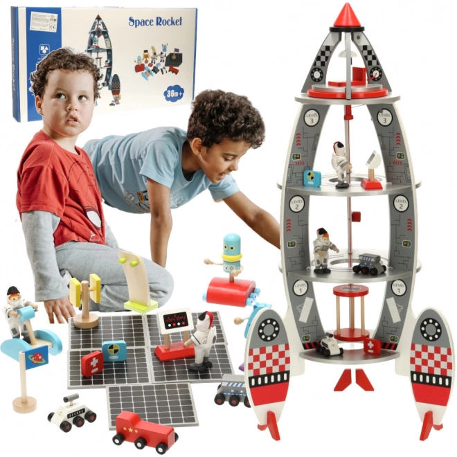 Holzrakete Raumfahrzeug Astronautenspielset