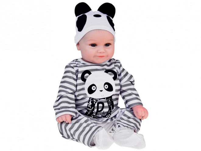 Niedliche weiche Babypuppe Junge mit Panda-Strampler