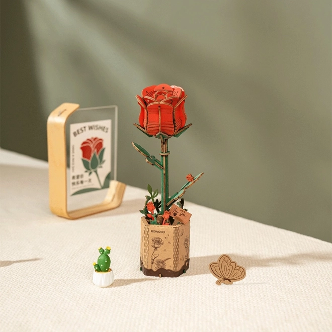 3D Holzpuzzle Rote Rose