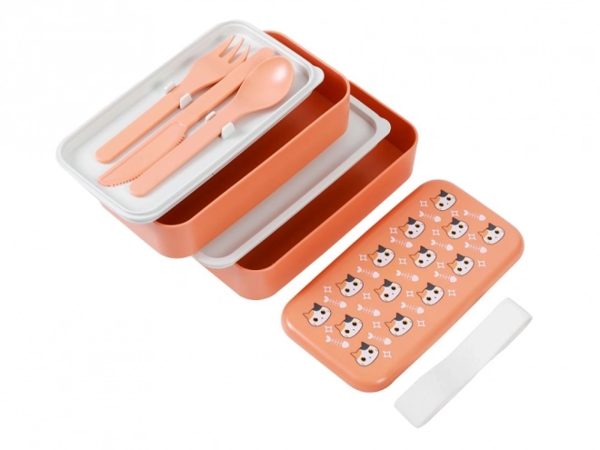 Orangefarbene Lunchbox in Katzenform