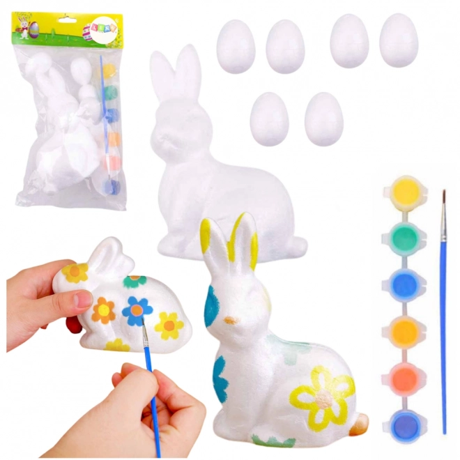 Oster-Set Styroporeier mit Hase Figuren und Farben