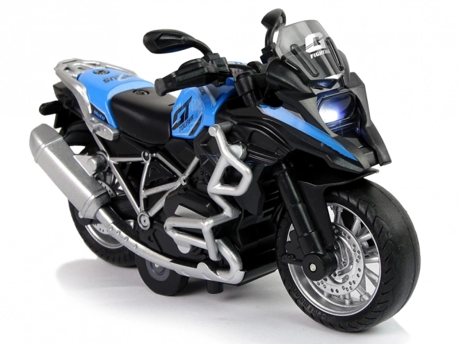 Motorrad GT Blau mit Pull-Back-Antrieb und Soundeffekten