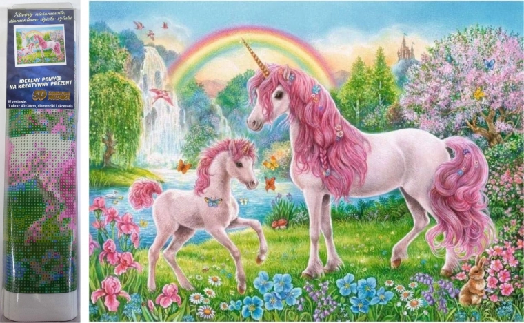 Diamantmalerei Einhörner im Märchengarten 30 × 40 cm
