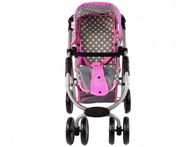 Puppenwagen 2 in 1 mit Tragetasche Rosa Sterne