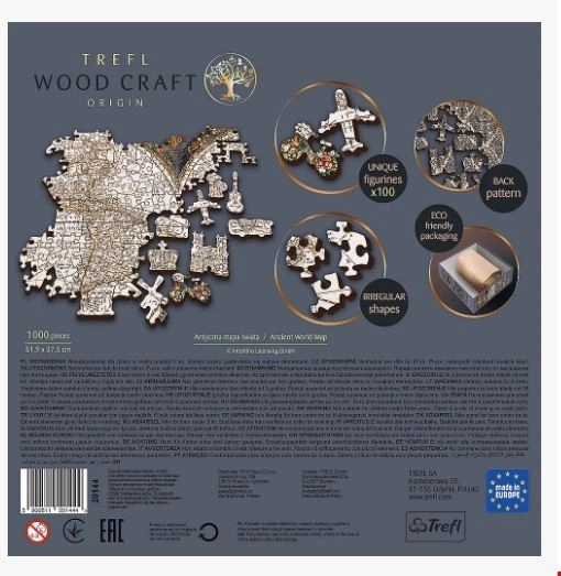 Holzpuzzle mit zwei Seiten Antike Weltkarte 1000 Teile