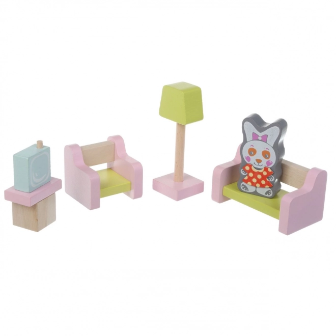 CUBIKA Holzpuppenhaus Wohnzimmer Set