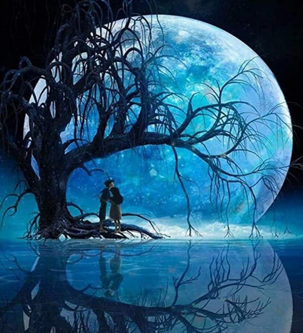 Diamantmalerei Mond über dem See
