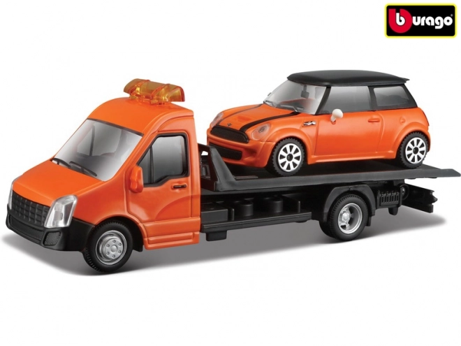 Abschleppwagen mit Mini Cooper S in Orange