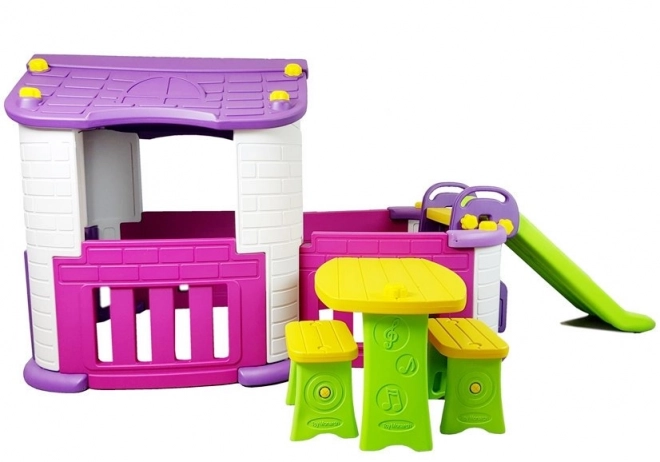 Garten-Spielset mit Rutsche und Tisch in Rosa und Violett