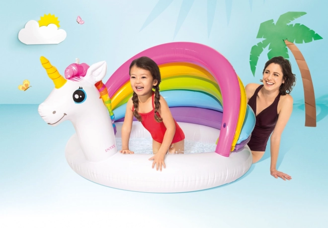 Aufblasbarer Regenbogen-Einhorn-Pool mit Dach