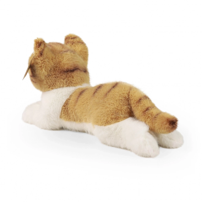 Plüschkatze liegend Braun-Weiß