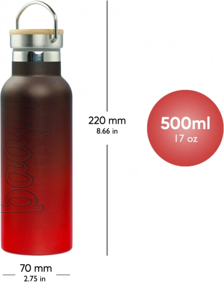 BAAGL Thermosflasche mit Bambusdeckel Gradient Rot-Schwarz