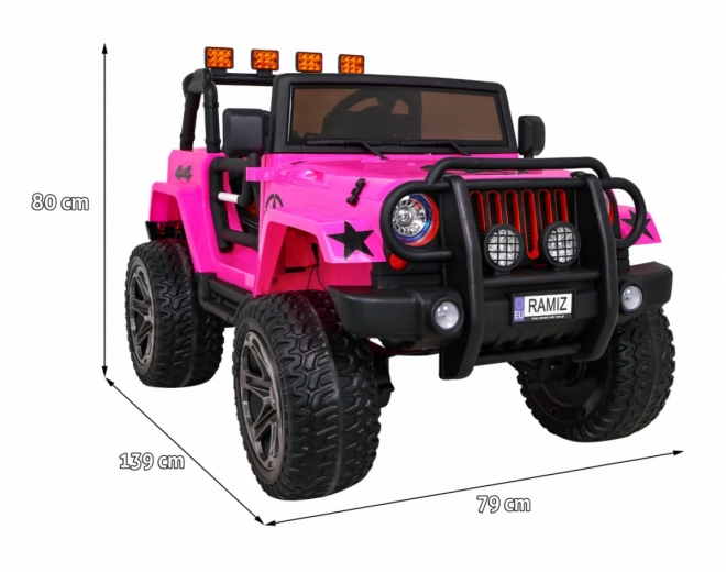 Geländewagen Monster 4x4 Jeep für Kinder Pink + Fernbedienung + Sitzverstellung + Langsamer Start + MP3 LED + Gepäckträger + Rucksack