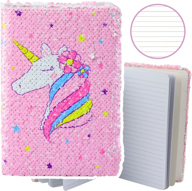 Notizbuch Einhorn mit Glänzenden Wende-Pailletten A5, 80 Seiten