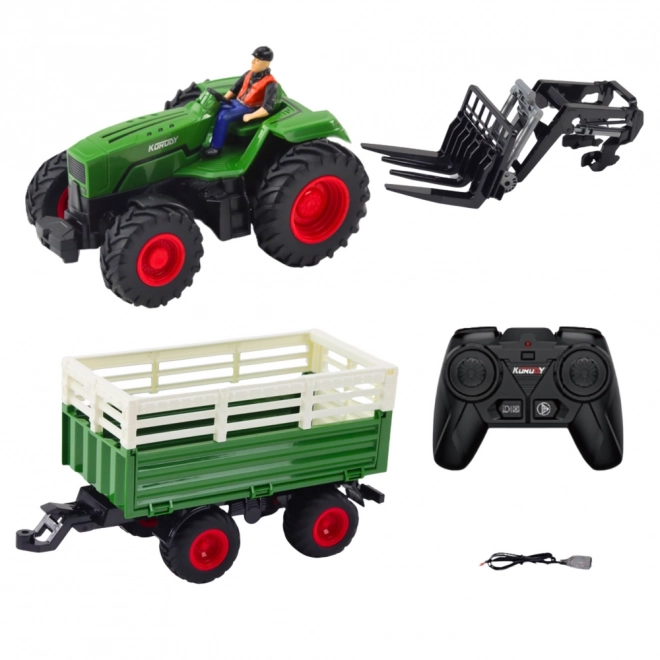 Ferngesteuerter Traktor mit Anhänger und Gabeln