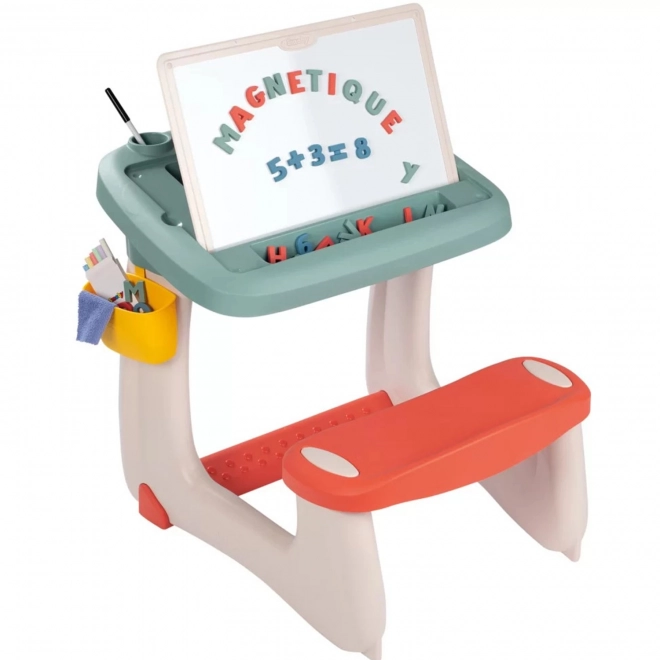Smoby beidseitiger Kinderschreibtisch mit Sitzbank und Tafel 2-in-1 + 80 Zubehörteile