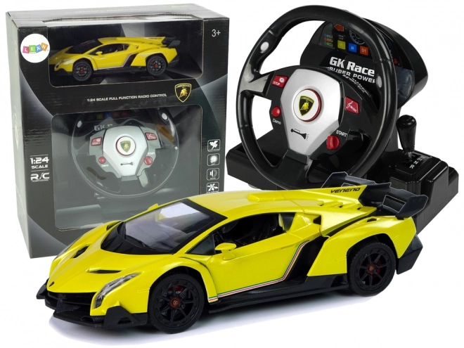 Ferngesteuertes gelbes Lamborghini Veneno Auto mit Lenkrad