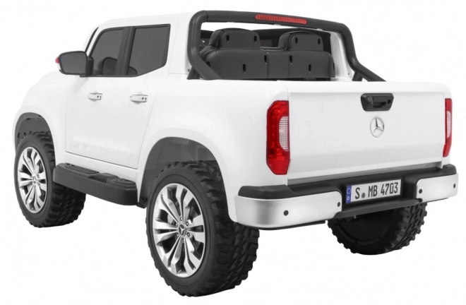 Mercedes Benz Klasse X für Kinder weiß + Fernbedienung + 4x4 + MP4 + Gepäckträger + LED + EVA