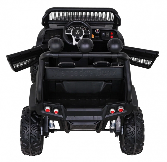 Mercedes Benz Unimog für Kinder schwarz + Antrieb 4x4 + Fernbedienung + Kofferraum + langsamer Start + MP3 LED