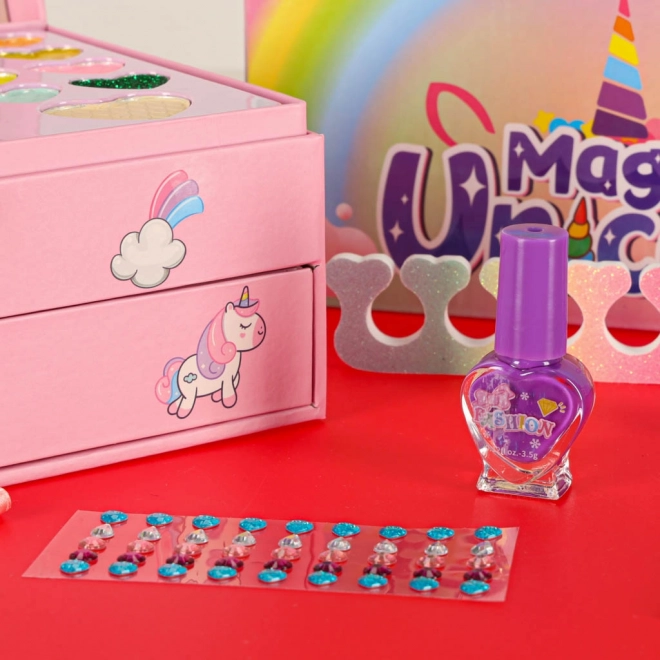Kinderschminkset Einhorn für Make-up und Nägel