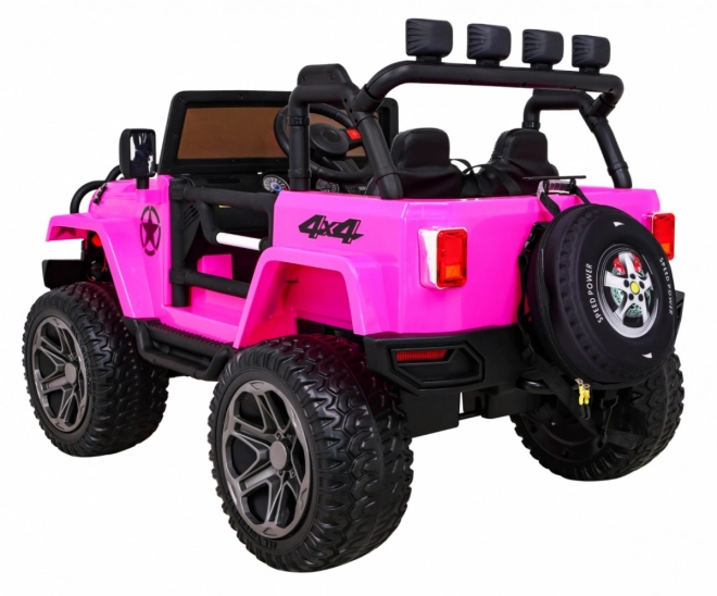 Geländewagen Monster 4x4 Jeep für Kinder Pink + Fernbedienung + Sitzverstellung + Langsamer Start + MP3 LED + Gepäckträger + Rucksack