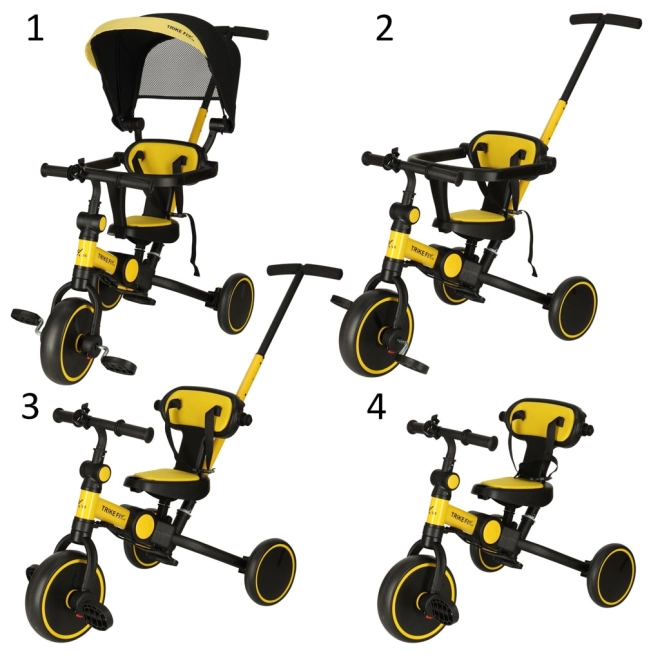 Multifunktionales Dreirad Trike Fix V4 Gelb-Schwarz mit Dach