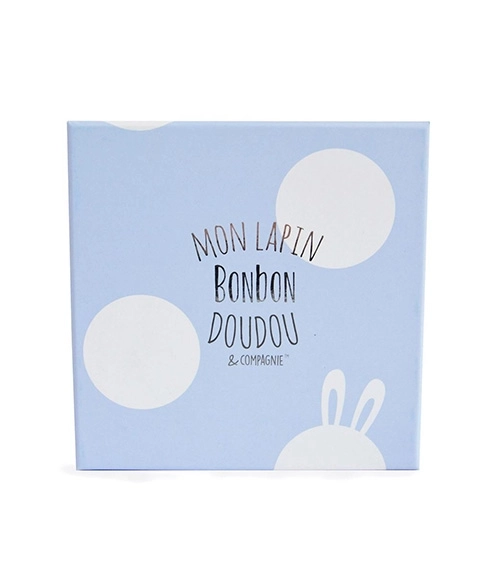 Doudou Geschenkset - Krabbelschuhe mit Rasseln Hase Blau 0-6 Monate