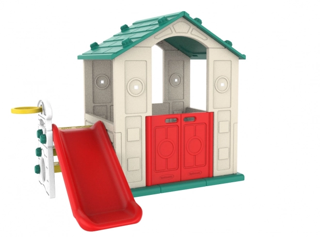 Gartenhäuschen für Kinder mit Rutsche und Basketball