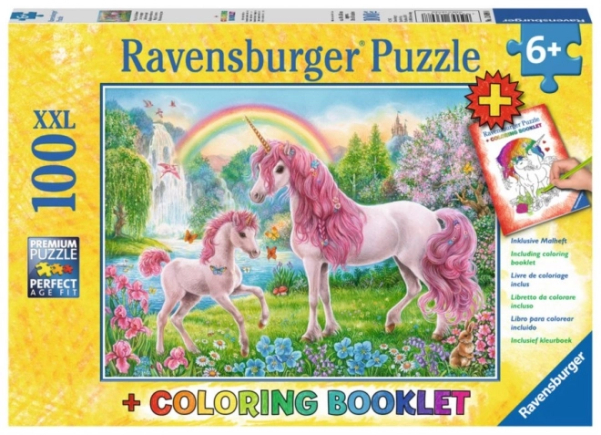 Ravensburger Puzzle Magische Einhörner XXL 100 Teile mit Malbuch