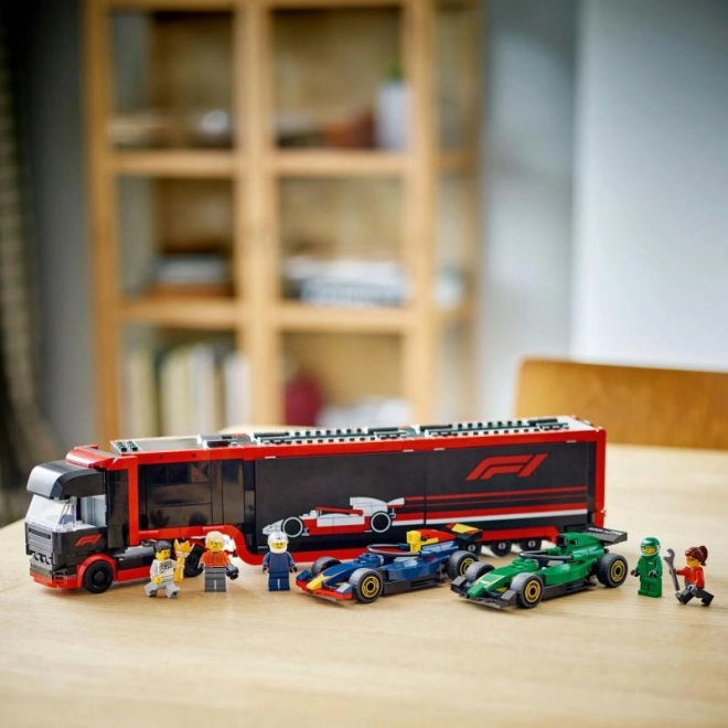 Lego City F1 Truck mit RB20 und AMR24 Rennwagen