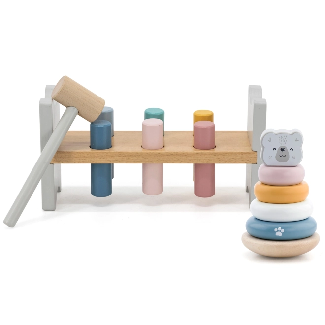 Holzset PolarB Pyramide und Klopfbank Bärchen Montessori