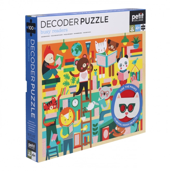 Petit Collage Puzzle Bibliothek 100 Teile mit 3D-Brillen