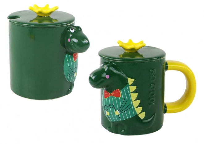 Grüner Dinosaurier Becher mit Deckel 400 ml