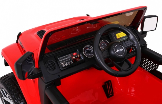 Jeep Wrangler Rubicon Batterie für Kinder Rot + Fernbedienung + MP3 LED Radio + EVA Räder