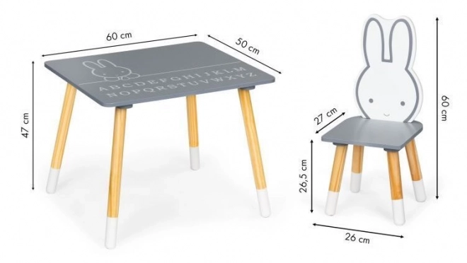 Ecotoys Kinder Holztisch mit Zwei Stühlen Hase