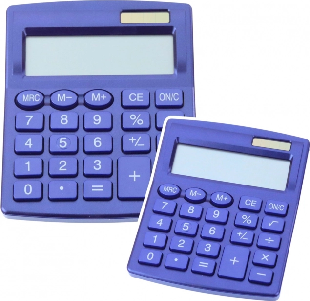 Blaues Taschenrechner-Set mit Zweifachstromversorgung