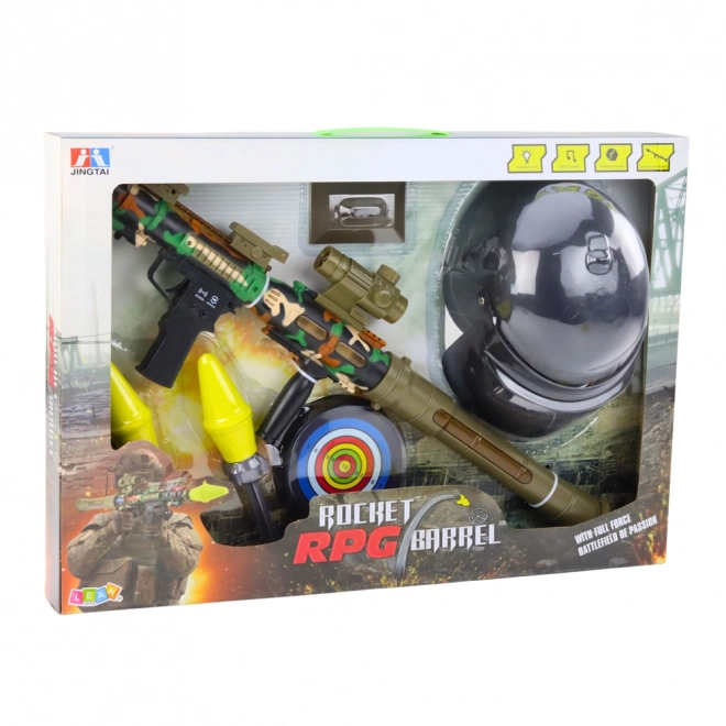 Militärset mit Bazooka RPG und Schutzhelm