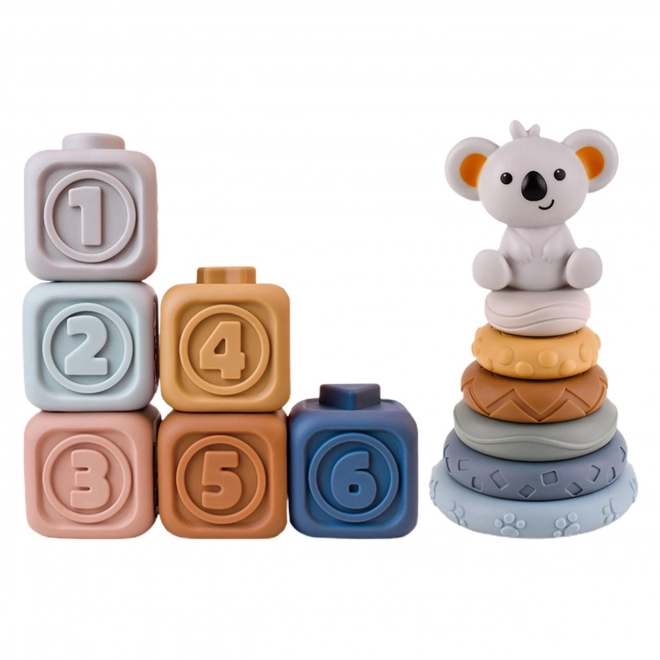 Woopie Baby Lernpyramide & Sensorische Bausteine 2 in 1 Beißring Zahlen