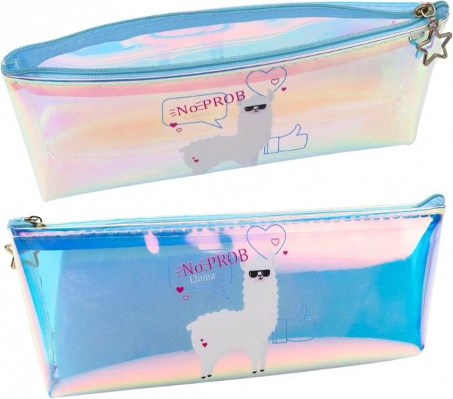 Kinder Schulmäppchen holographisch mit Lama, blau 21x6cm
