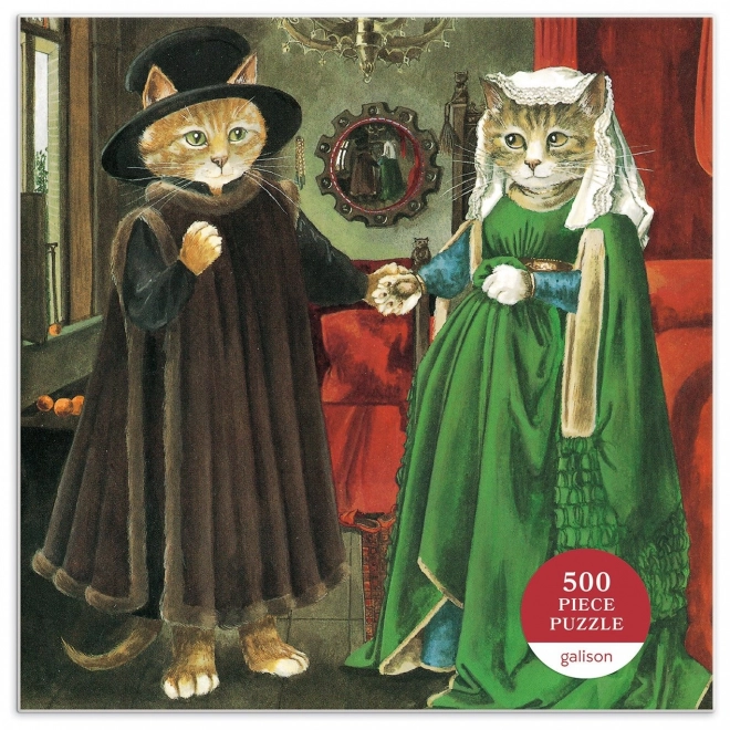 Galison Quadratisches Puzzle Meowsterpiece: Die Arnolfini Hochzeit 500 Teile