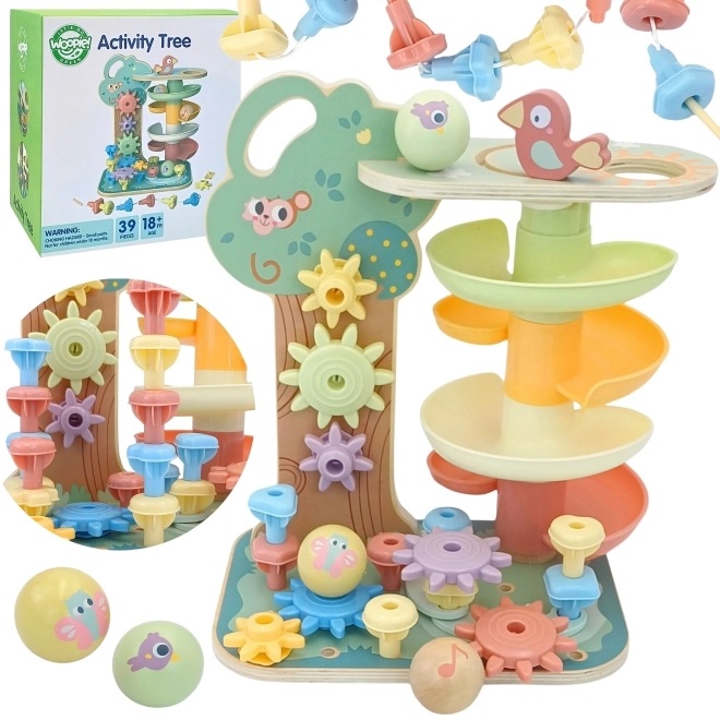 Aktivitätsspiel Baum Kugelbahn Montessori 4-in-1