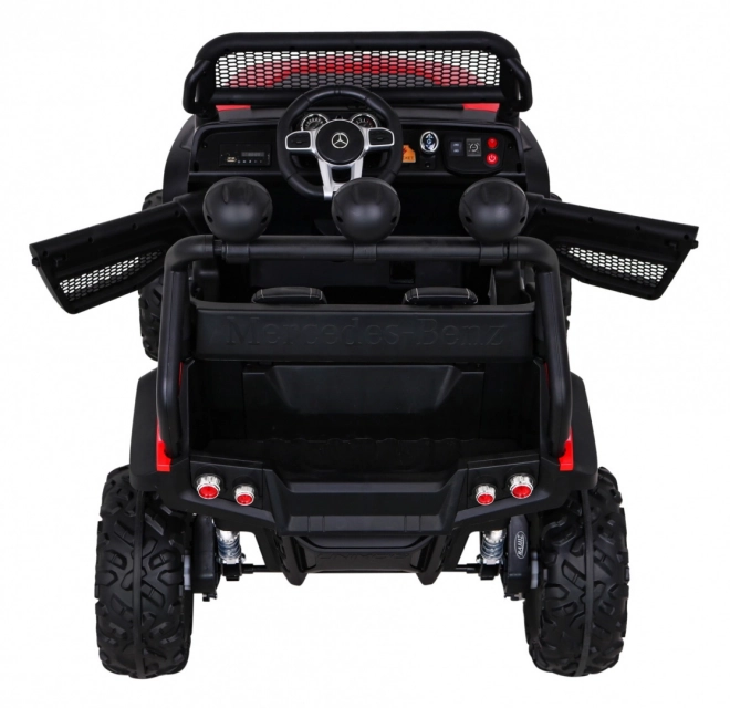 Mercedes Benz Unimog für Kinder Rot + 4x4 + Fernbedienung + Gepäckträger + langsamer Start + MP3 LED