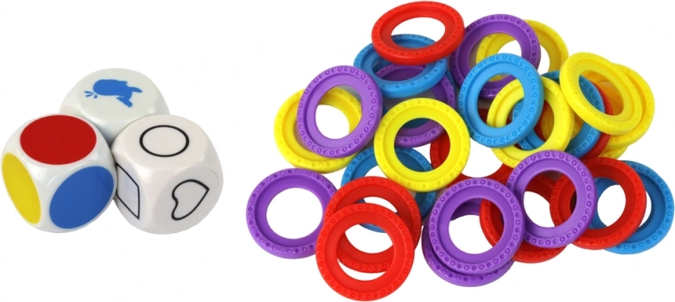 Farbige Ringe und 3 Würfel für endlosen Spaß